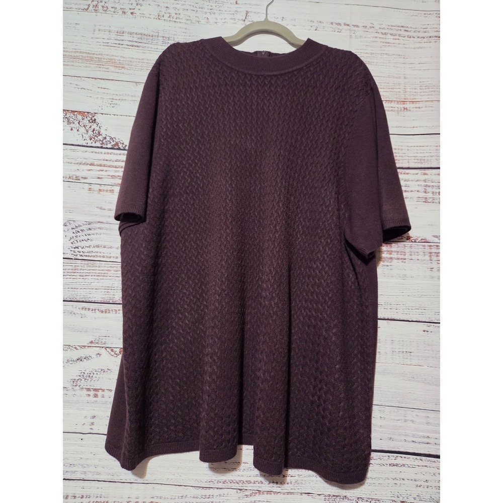 Maggie Barnes Womens 3X Plum Purple Diamond Cable Knit Short Sleeve Sweater NWT